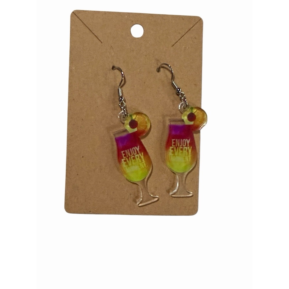 Tropical Cocktail‎ Acrylic Drop Earrings Enjoy Every Moment Summer Drink Jewelry